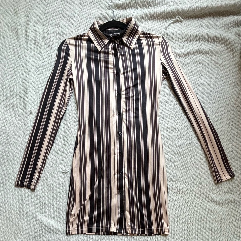 SHEIN STRIPED BUTTON DOWN COCKTAIL DRESS WITH COLLAR + BUTTONS